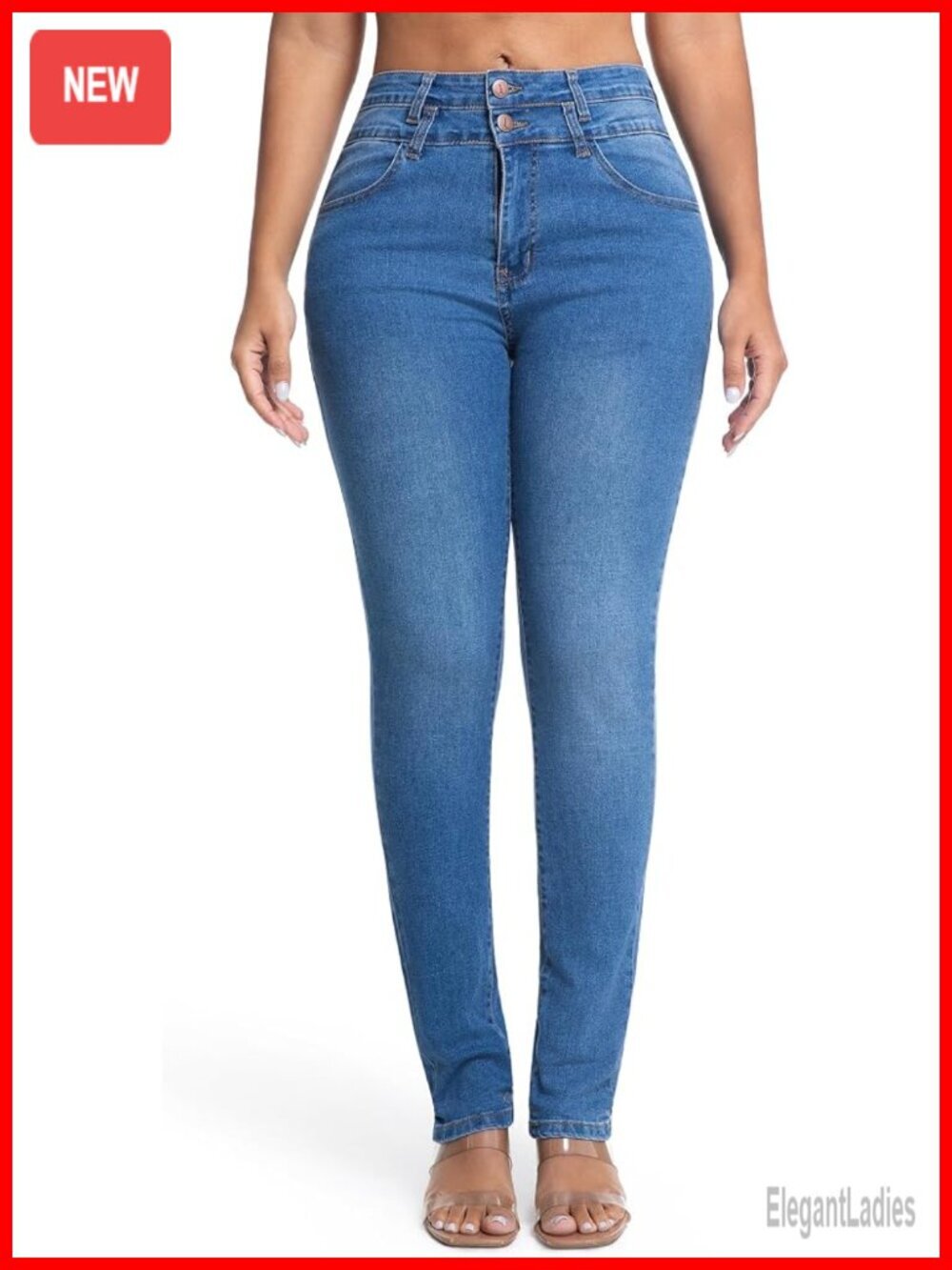 High Waisted 2 Button Stretch Skinny Jeans Butt Lift Slim Fit Denim Pants
